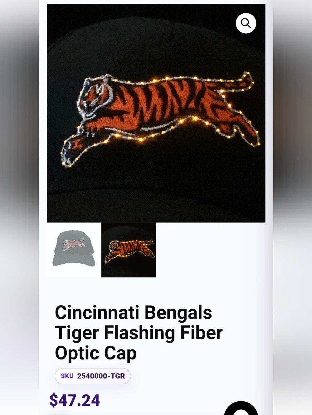 New! Cincinnati Bengals Fiber Optic Light Up Baseball Hat